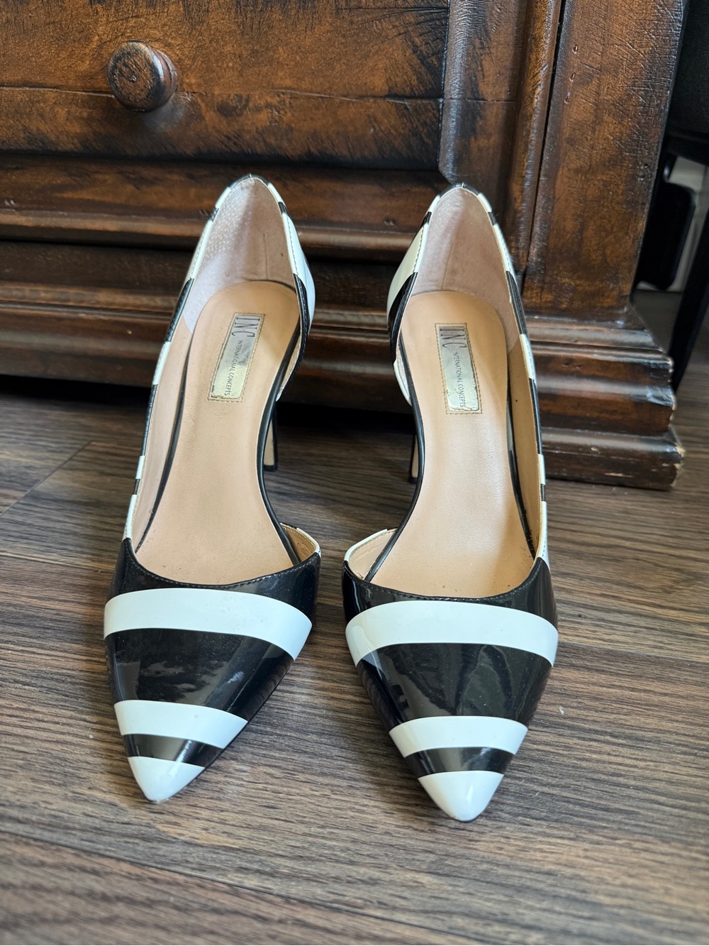 INC Black & White Striped Pointed-Toe Women’s Pumps